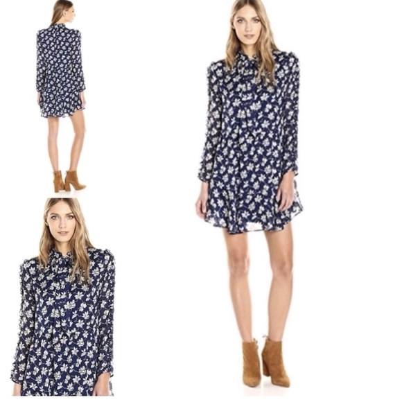 Shoshanna Avila Night Out Silk Dress Floral Ruched Long Sleeve Neiman Marcus S - Picture 1 of 15